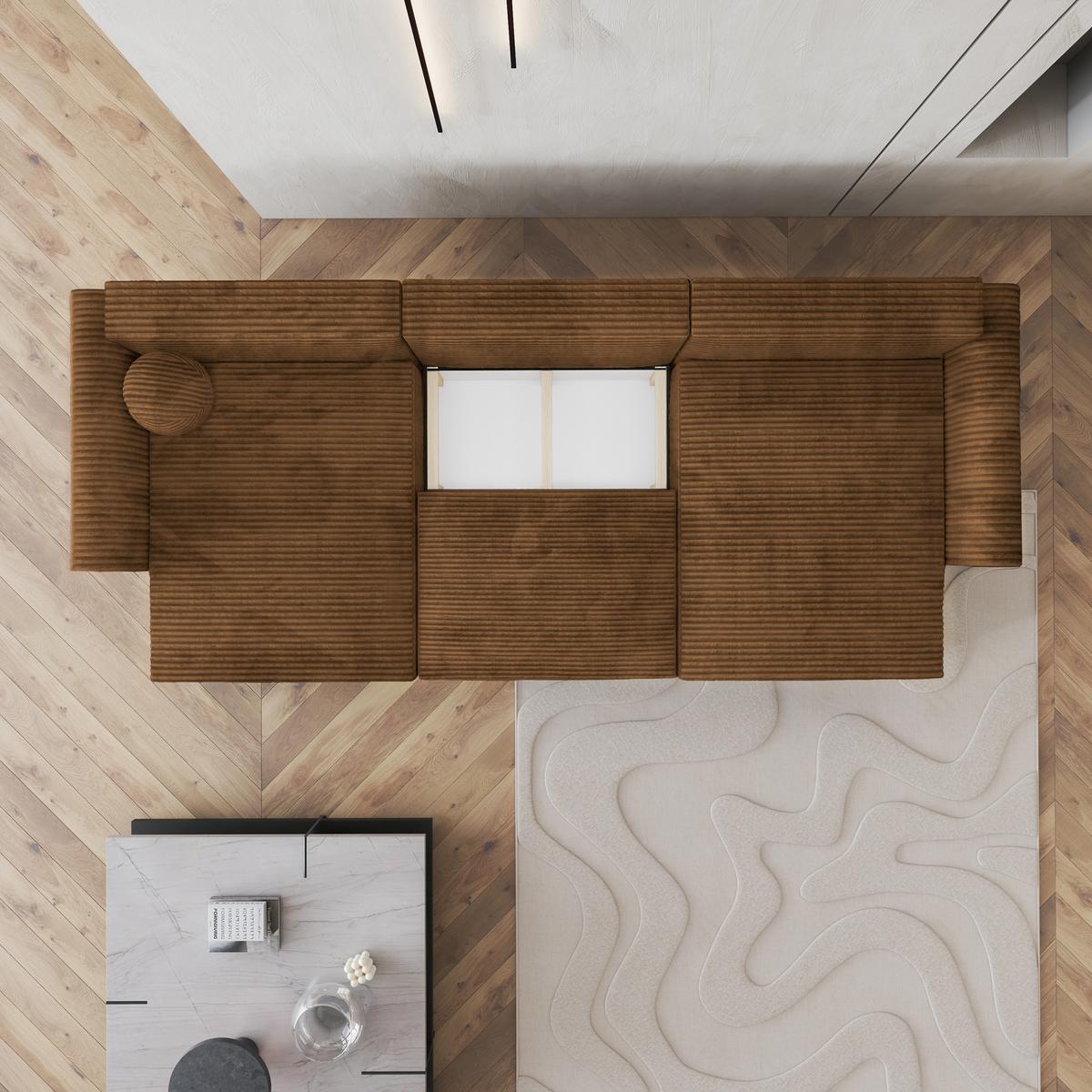 WOHNLANDSCHAFT FENTO Kupferfarben Kordstoff mit Schlaffunktion - Kupferfarben, Holz (347/90/148cm) - MASSENO