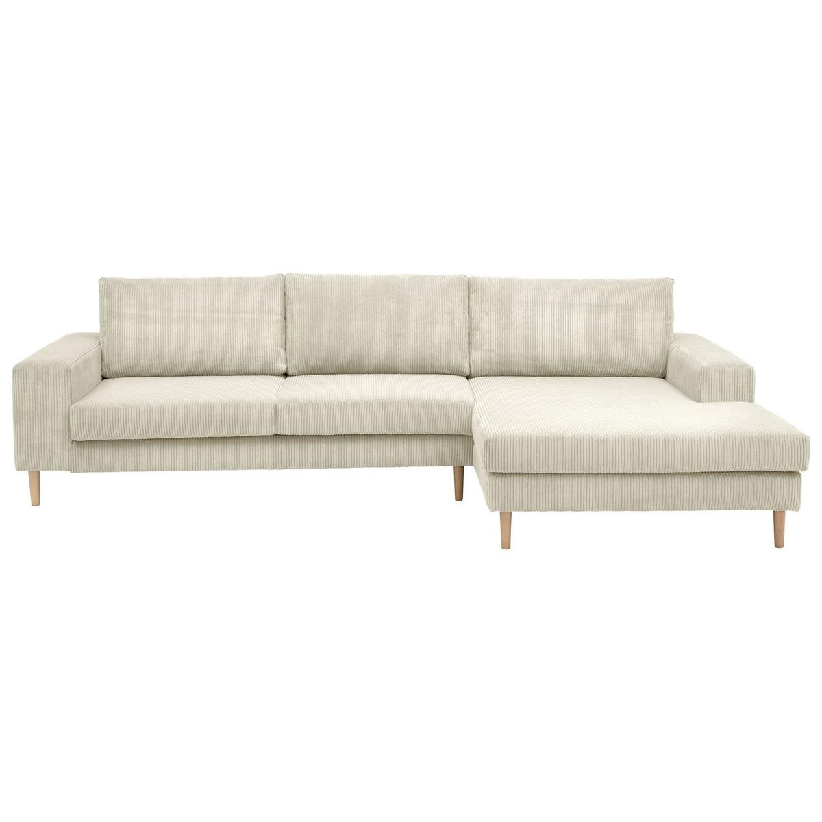 SOFA mit Longchair rechts Kaylynn Cordstoff creme - Creme, Kunststoff (175/294cm) - 58aufmkessel