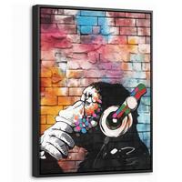 LEINWAND Bilder mit Rahmen - Affe - Graffiti - Musik - 30x40 - Multicolor, Textil (30/40cm) - MuchoWow