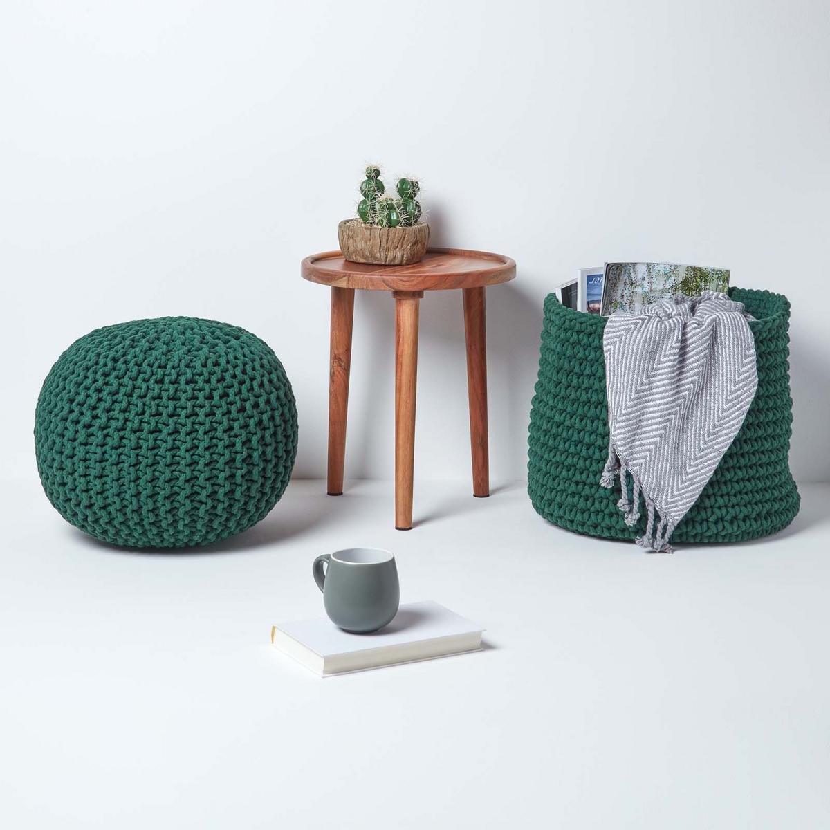 STRICK-POUF tannengrün, 40/40/35 cm - Waldgrün, Textil (40/35/40cm) - Homescapes