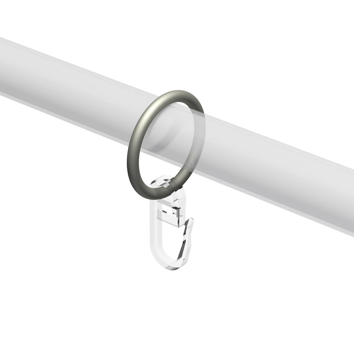 RUNDRINGE MIT FALTENHAKEN FÜR GARDINENSTANGEN 16 mm Ø, Chrom matt, Packung 10 Stück - Nickelfarben, Metall (16cm) - INTERDECO
