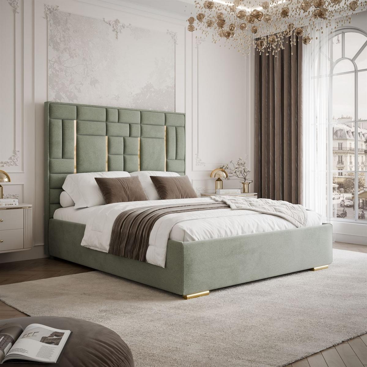 POLSTERBETT BRIGITTE GOLD mit Bettkasten 140x200 cm Element 11 - Grün, Textil (140/200cm) - Lookway