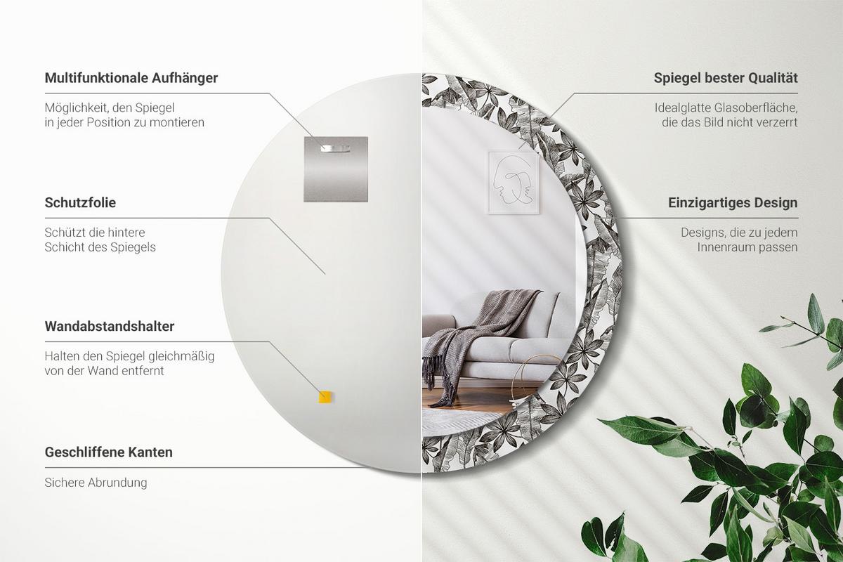 SPIEGEL Rund Ø 80 cm mit Aufdruck - Schwarz, Glas (80/80/0.4cm) - Wallfluent