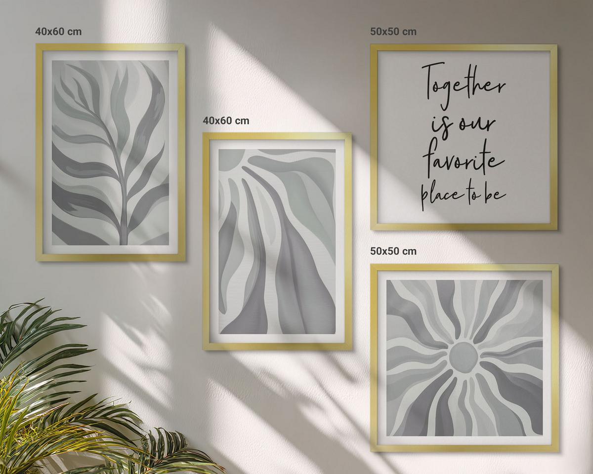 BILDER SET 4er Set - 50x50 cm & 40x60 cm Goldrahmen - Illustrationen mit floralen Pastellmustern - Goldfarben, Kunststoff (50/50cm) - TULUP