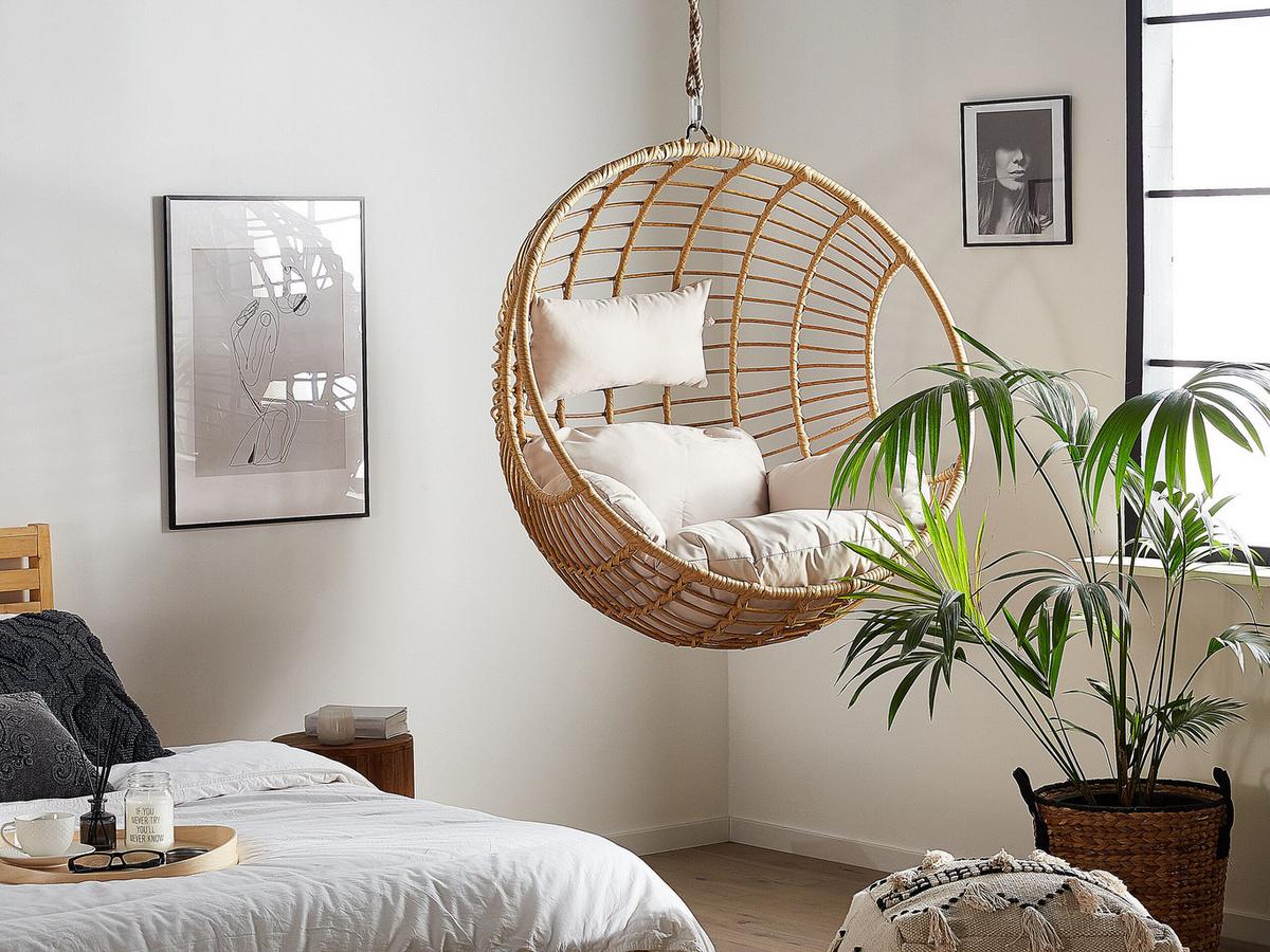 HÄNGESESSEL PE Rattan natürlich 99 cm Aspio - Beige, Kunststoff (99/99/65cm) - Beliani