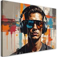 LEINWANDBILD, Abstraktr Mann mit Kopfbedeckung und Brille - Multicolor, Textil (60/40cm) - Feeby