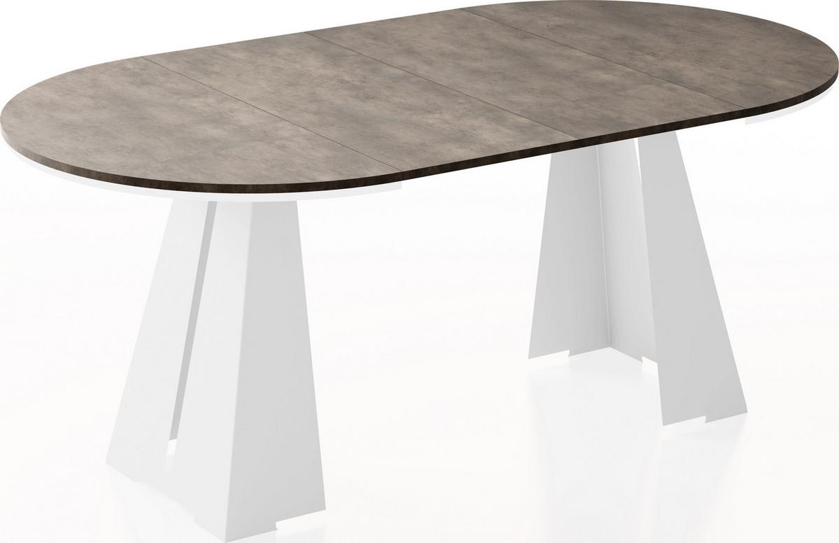 ESSTISCH Kova runder ausziehbarer, Dunkelgrauer Chicago Beton 100-180/100/76 cm - Dunkelgrau/Weiß, Holzwerkstoff/Metall (100/176/76cm) - WFL GROUP
