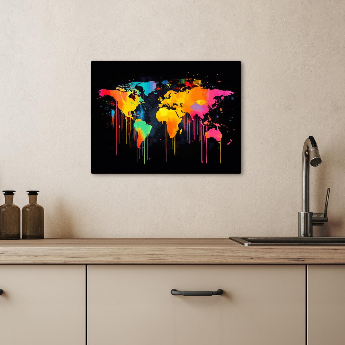LEINWANDBILD Weltkarte - Farbe - Bunt - Graffiti - Welt Wandbild 40x30 cm - Multicolor, Textil (40/30cm) - MuchoWow