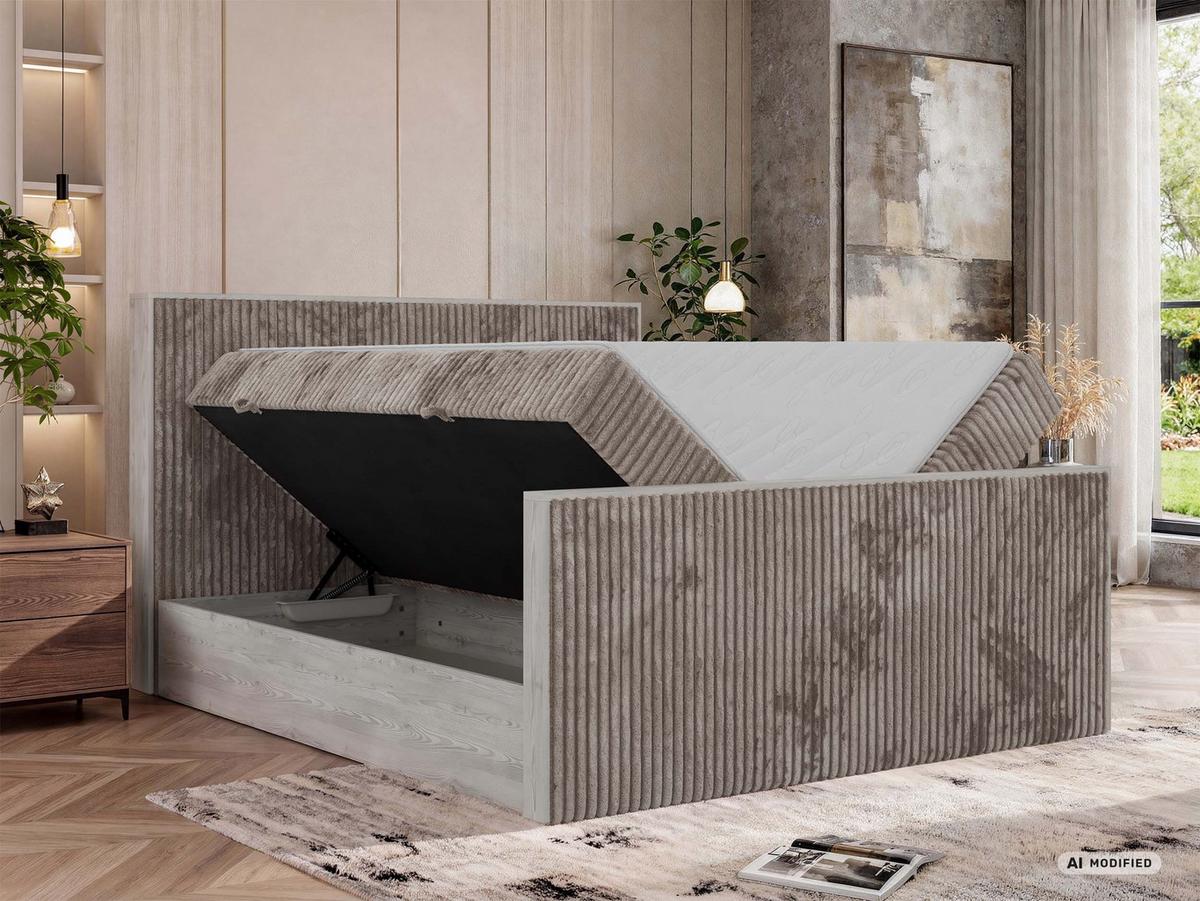 BOXBETT NORDIC DUO 160/200 - Hellbraun Cord - Topper Visco - H3 - Hellbraun/Schwarz, Kunststoff/Textil (160/200cm) - MKS