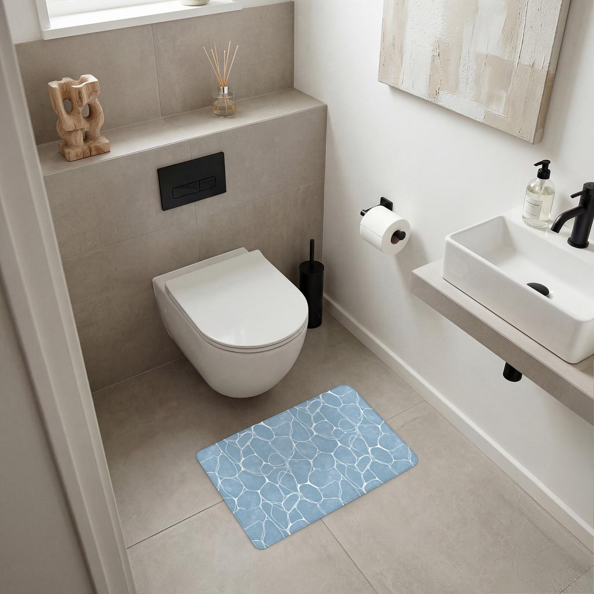 BADEMATTE Organisch - Muster - Blau 60x40 cm - Hellblau, Textil (60/40cm) - OnlyWow