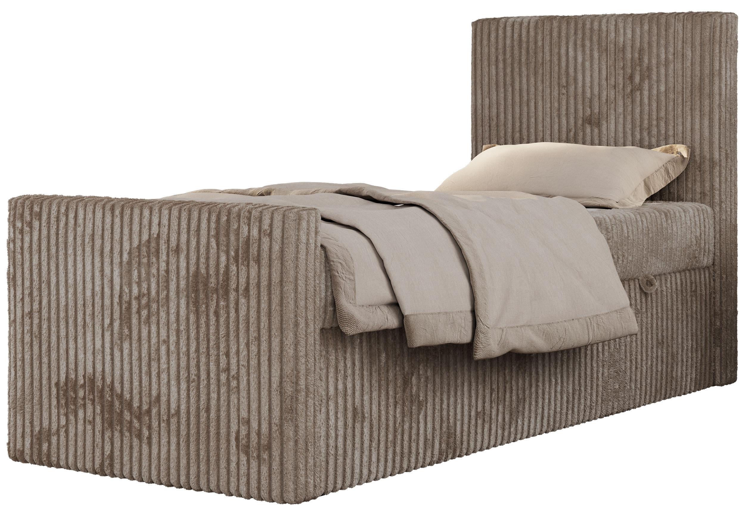 JUGENDBETT TILIO DUO 90/200 - Hellbraun Cord - H3 - Rechts Seite - Hellbraun, Textil (90/200cm) - MKS