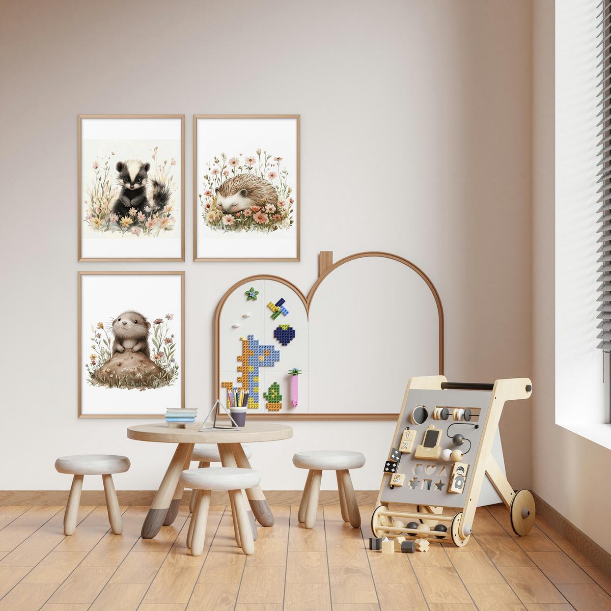 POSTER SET für Kinderzimmer Teddybären Monde Wolken Sterne 3x Poster A4 21x30cm - Gelb/Beige, Papier (21/30/1cm) - Muralo