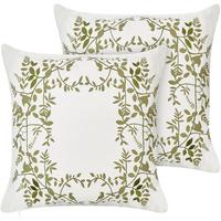 DEKOKISSEN 2er-Set Weiß 45/45 cm Zaleya - Weiß/Grün, Naturmaterialien (45/45cm) - Beliani
