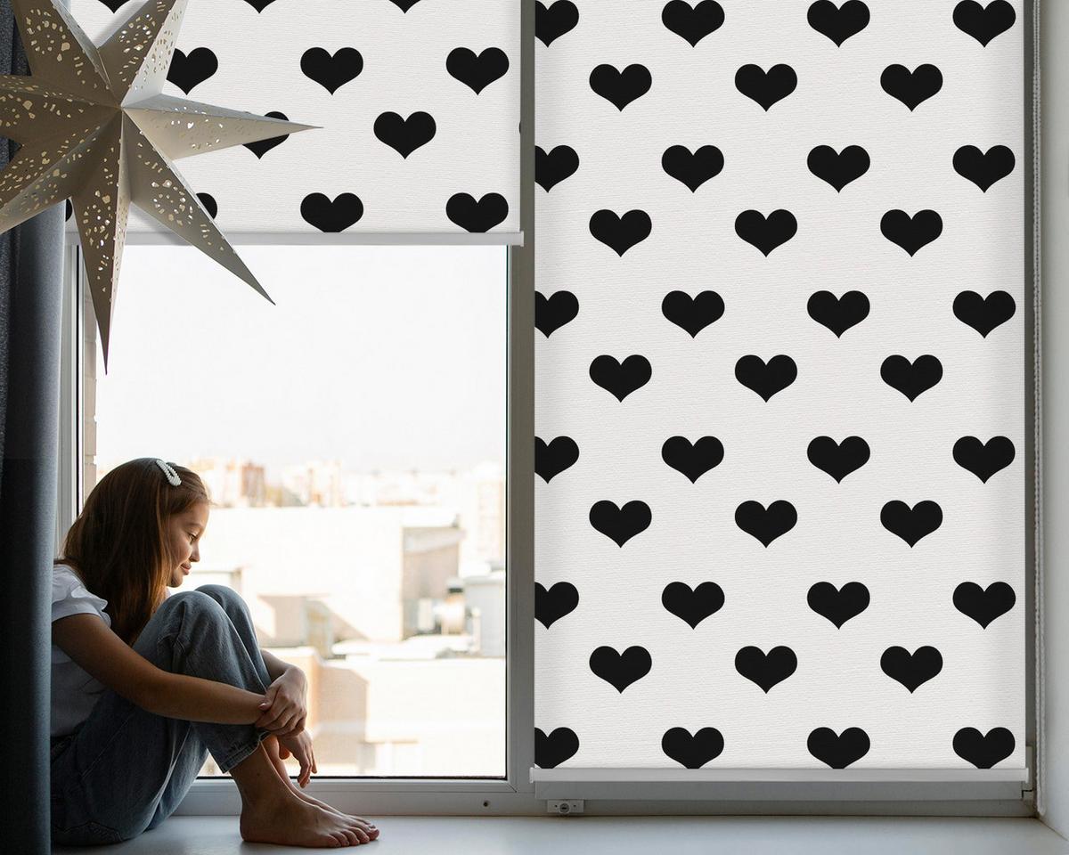 INNENROLLO - Fensterrollo - Rollo - 150x180 cm - Schwarze Herzen - Schwarz, Kunststoff (150/180/0.5cm) - TULUP