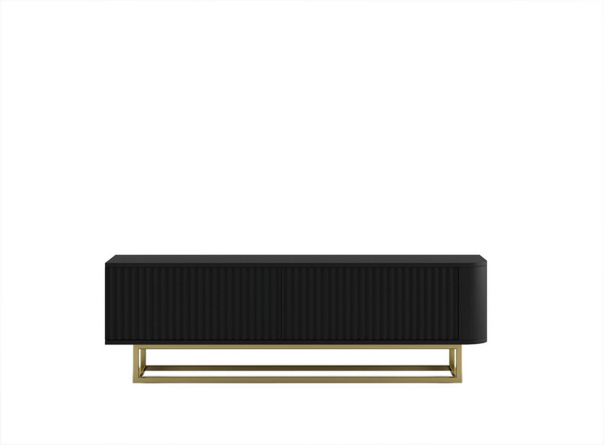 TV-LOWBOARD Aurora 140 cm in Schwarz matt mit goldfarbenem Metallrahmen - Schwarz, Holzwerkstoff/Metall (140/44/35cm) - Meble Lindner