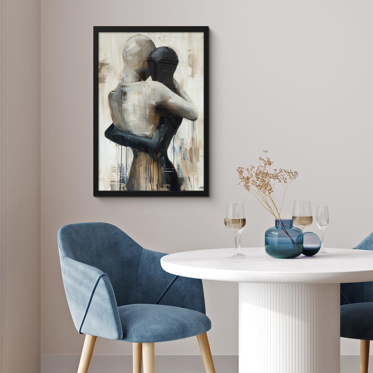 POSTER MIT RAHMEN Abstrakt - Liebe - Schwarz und weiß - Modern Bilder mit Rahmen 40x60 cm - Schwarz, Papier (40/60cm) - MuchoWow