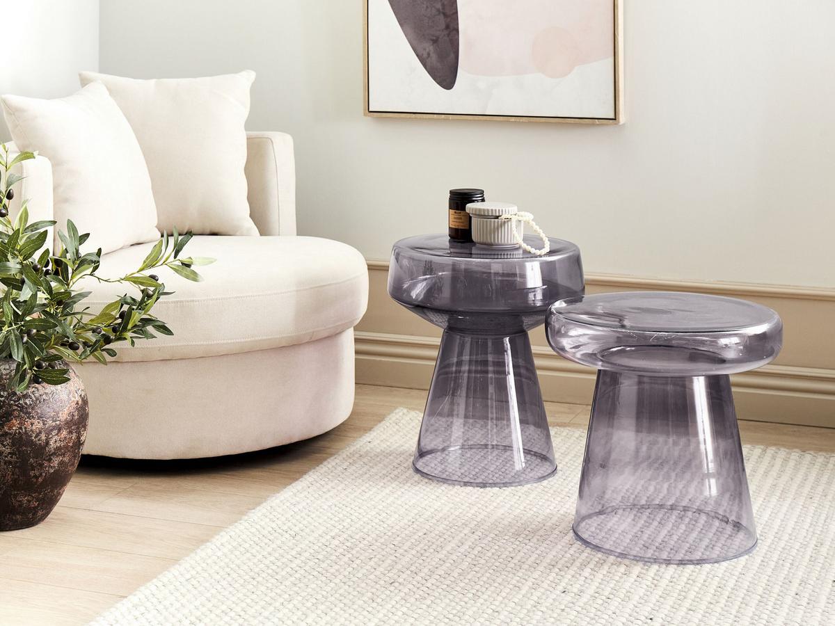 BEISTELLTISCH 2er-Set Rauchglas grau rund Laguna/Caldera - Grau, Glas (37/37/43cm) - Beliani