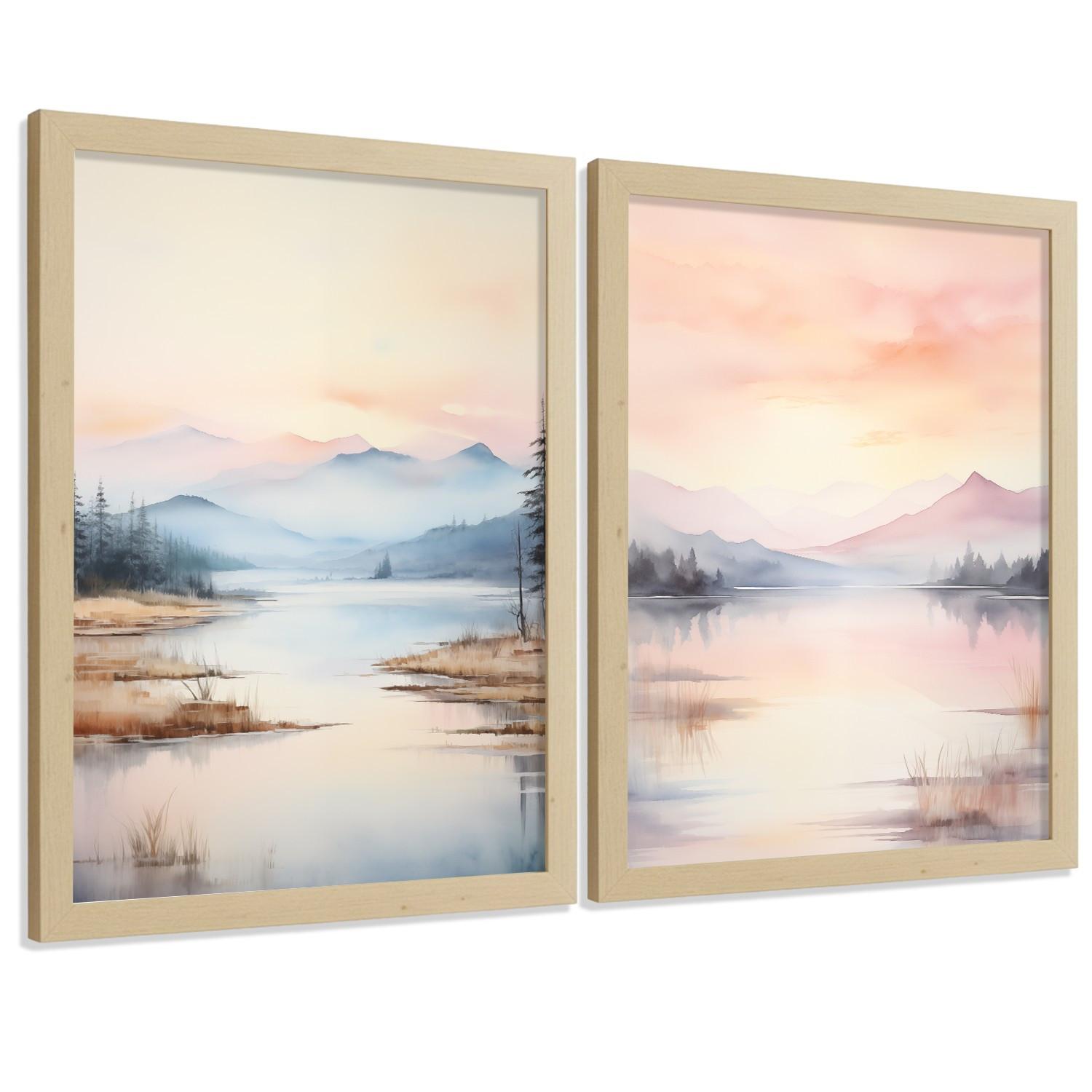 POSTER 2er-Set Wandbilder Sonnenuntergang modern Wohnzimmer Deko, Schlafzimmer, Küche, Badezimmer Rahmenlos A3 - Beige, Papier (29.7/1/42cm) - Nacnic
