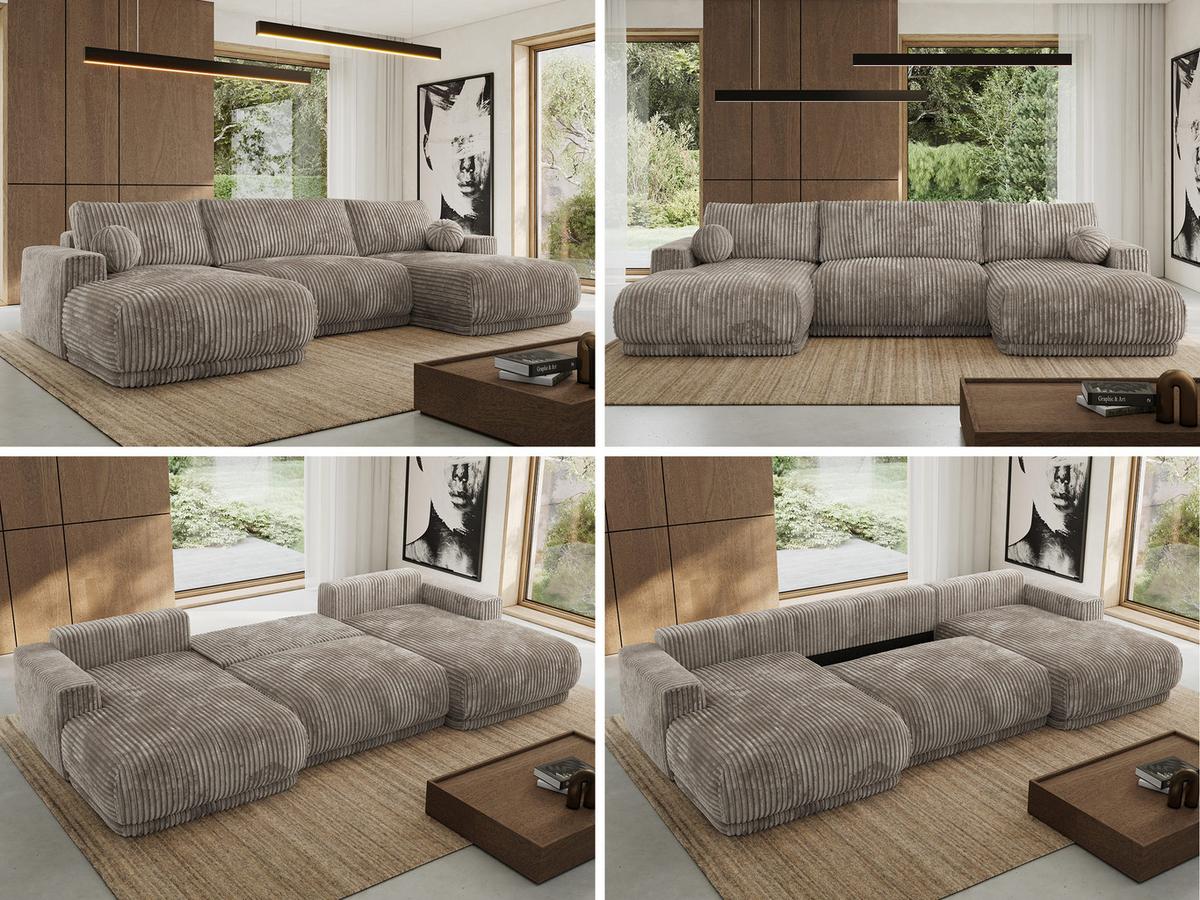 WOHNLANDSCHAFT RINA U Hellbraun Cord - Hellbraun/Schwarz, Kunststoff/Textil (360/85/170cm) - MKS