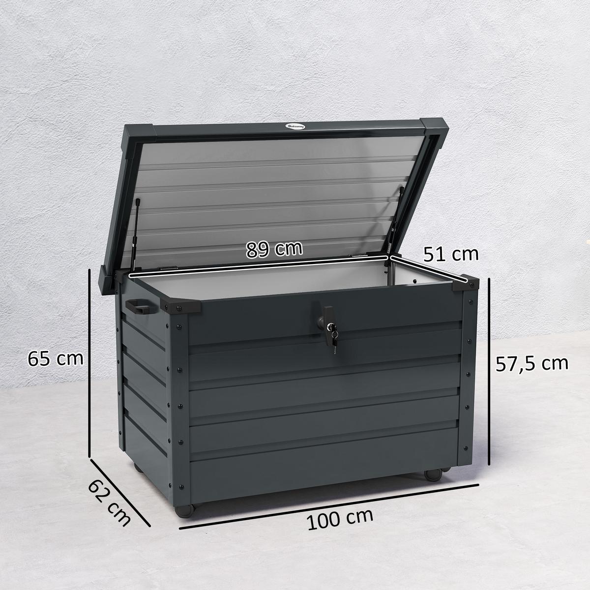 AUFBEWAHRUNGSKISTE mit Rollen mit Schloss, für Balkon, Terrasse, Stahl, Dunkelgrau - Dunkelgrau, Metall (62/65/100cm) - Outsunny