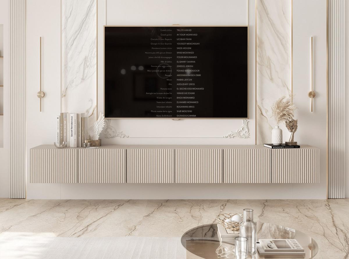 TV-HÄNGESCHRANK ANGEL 300 cm, geriffelte Front, LED-Beleuchtung, Kaschmir - Kaschmir, Holzwerkstoff (300/36/40cm) - Idohome