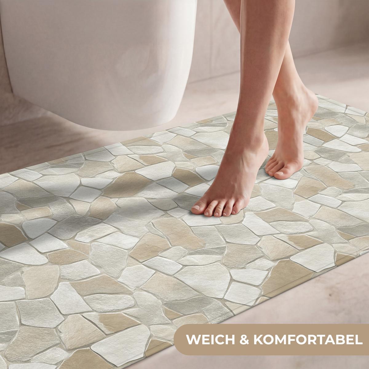 WC-VORLEGER Mosaik - Steine - Beige WC Teppich 120x60 cm - Beige, Textil (120/1cm) - OnlyWow