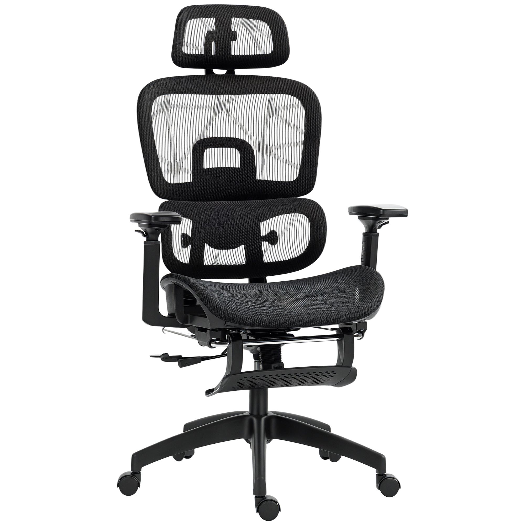 BÜROSTUHL Schreibtischstuhl mit Armlehne, Kopfstütze, Lendenwirbelstütze - Schwarz, Textil (64/122/66cm) - HOMCOM