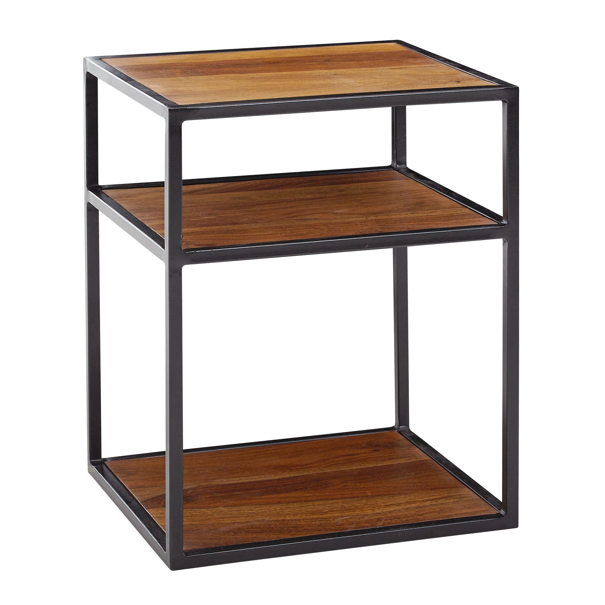 NACHTTISCH – Massivholz/Metall, 40x50x35 cm, hoch, Ablage, Industrial-Stil - Schwarz/Braun, Holz/Metall (40/50/35cm) - KADIMA DESIGN