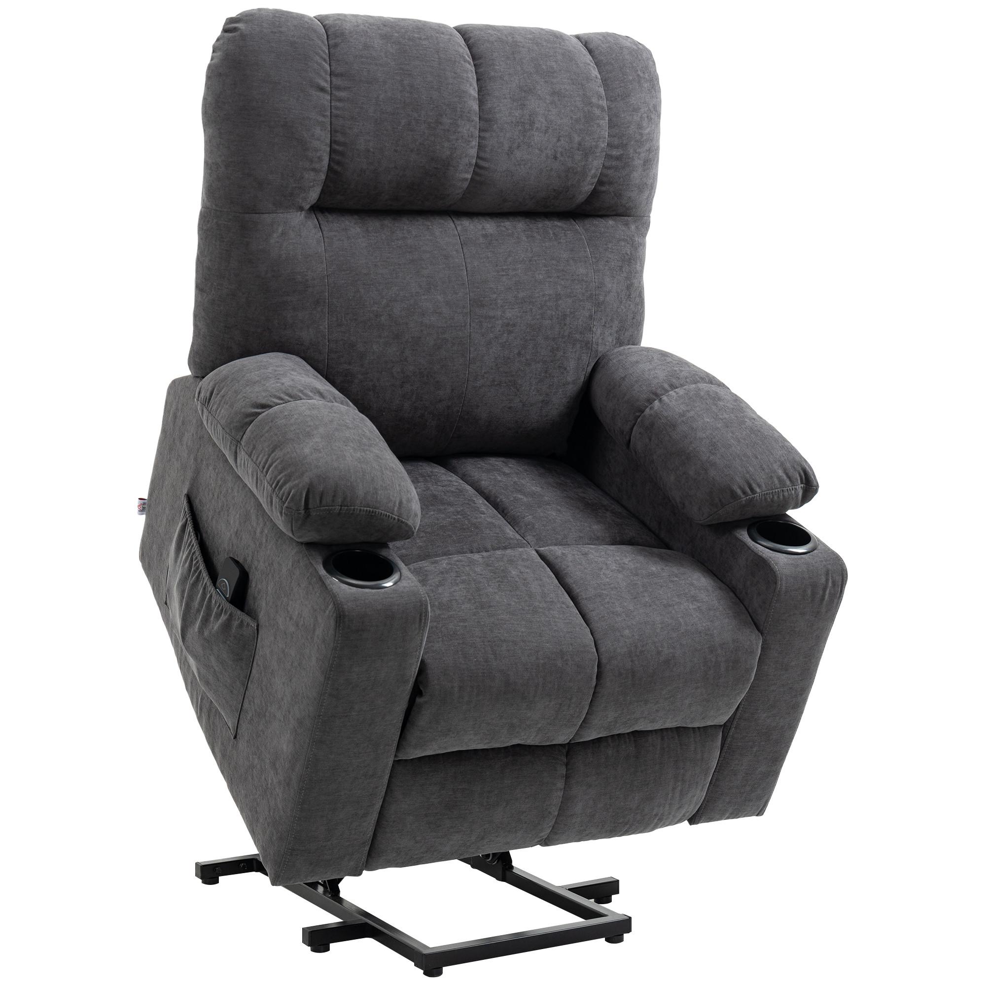 FERNSEHSESSEL mit Aufstehhilfe, Dunkelgrau - Dunkelgrau/Schwarz, Textil/Metall (95/109/91cm) - HOMCOM