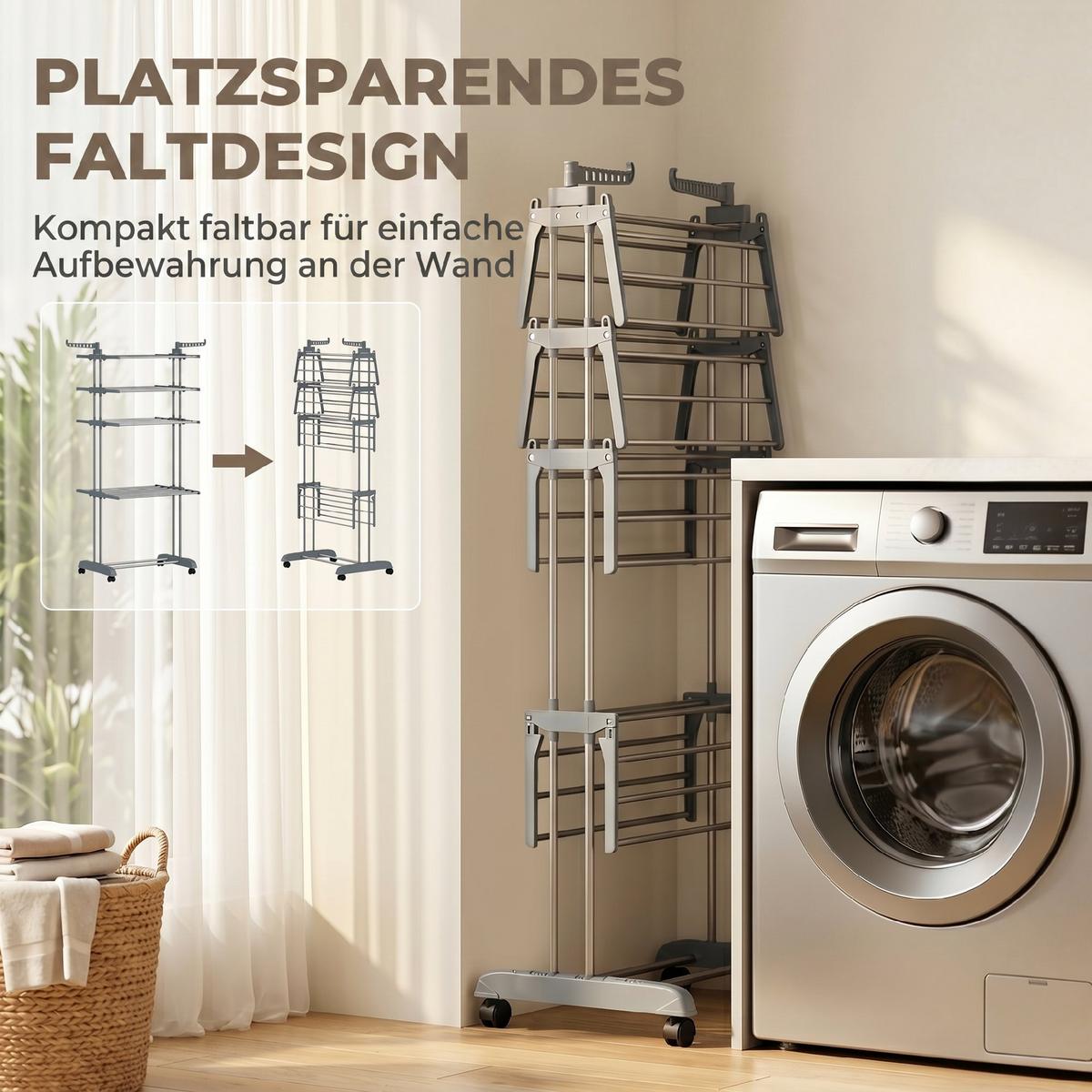 WÄSCHESTÄNDER Plastic Stahl Grau - Grau, Kunststoff/Metall (64/172/73cm) - HOMCOM