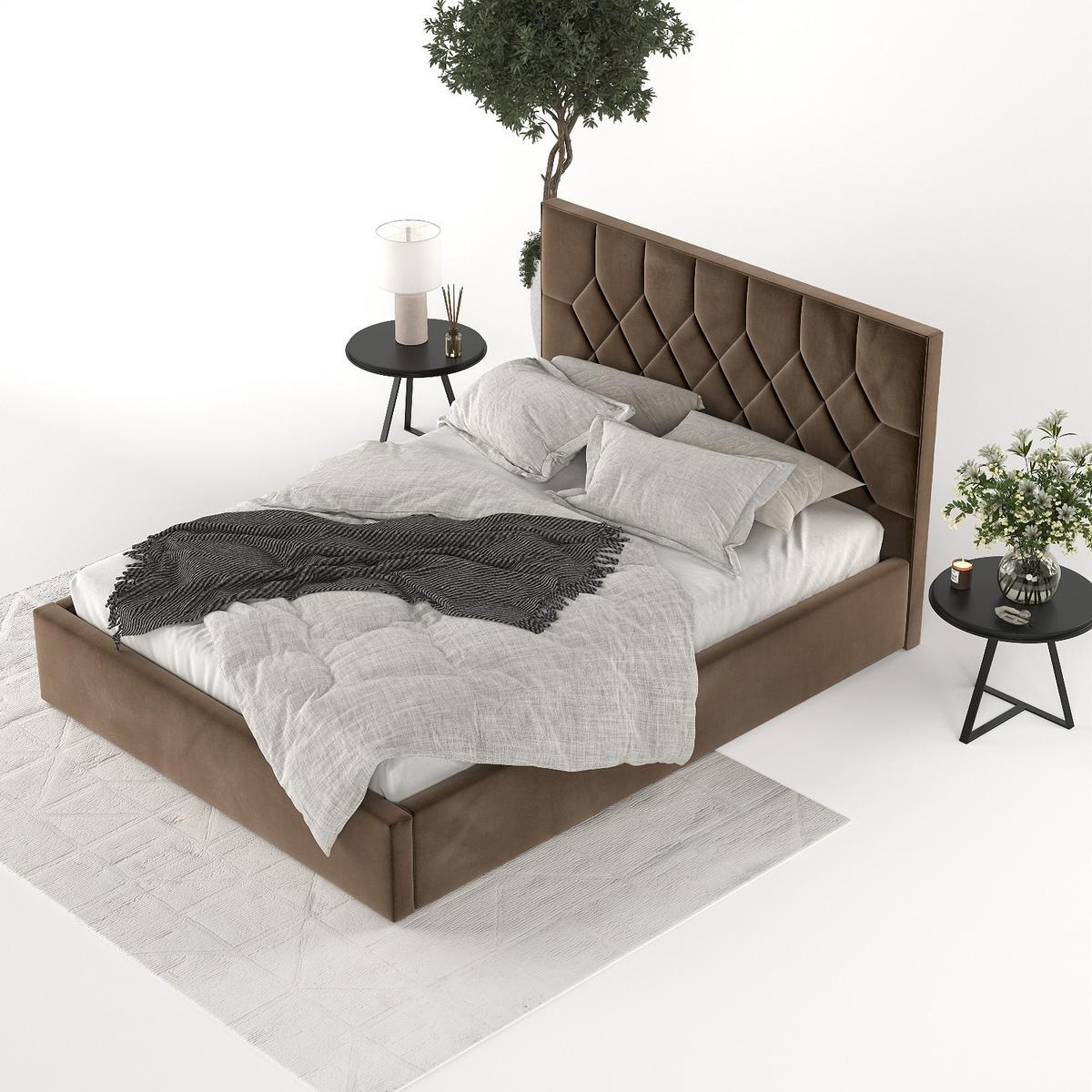 POLSTERBETT Brisa 160/200 cm Braun im Kronos Stoff - Schwarz/Naturfarben, Holz/Holzwerkstoff (160/200cm) - AltaBeds