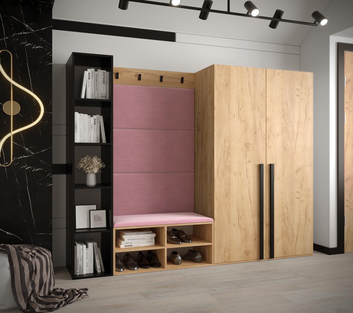 GARDEROBEN-SET 214/184/42 - Pink/Eichefarben, Holz/Kunststoff (214/184/42cm) - MÖBEL KRYSPOL