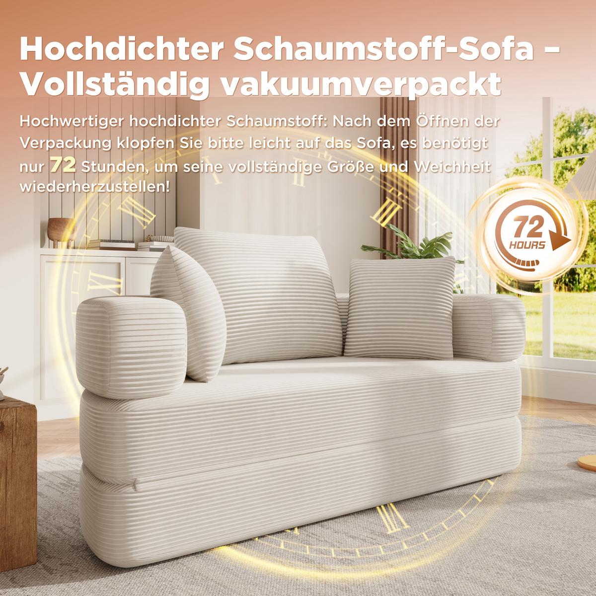 SOFABETT Klappbares Gästebett & Modulares Sofa aus weichem Cord-Stoff - Beige, Textil (173/40/176cm) - Urban Meuble