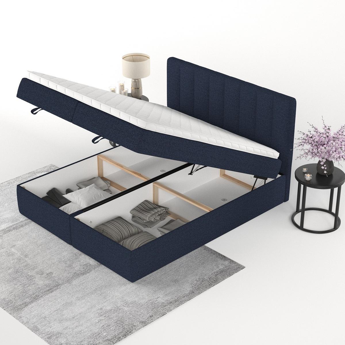BOXBETT Lusso 200/200 cm Marineblau im Riva Stoff - Schwarz/Dunkelblau, Holz/Holzwerkstoff (200/200cm) - AltaBeds