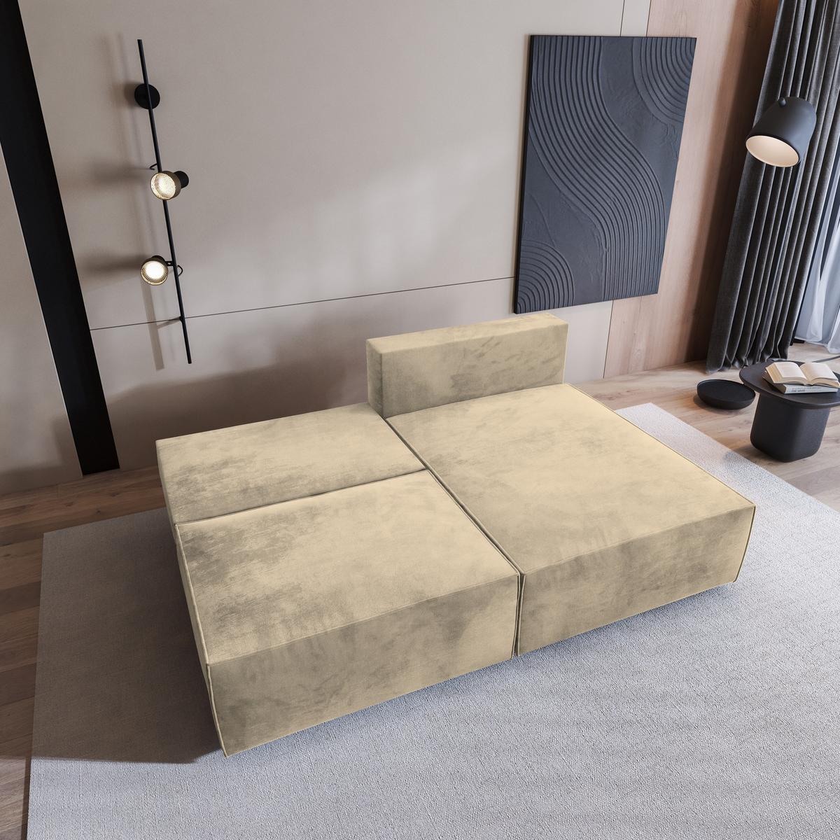 ECKSOFA FIORO M Creme Velours-Stoff mit Schlaffunktion - Creme/Grau, Holz/Kunststoff (204/148cm) - MASSENO