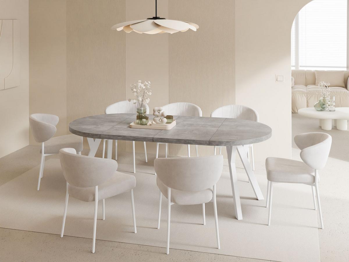 ESSTISCH Twixy XXL groß rund oval ausziehbar, Beton Grau 100-300/100/76 cm - Hellgrau/Weiß, Holz/Holzwerkstoff (100/300/76cm) - WFL GROUP
