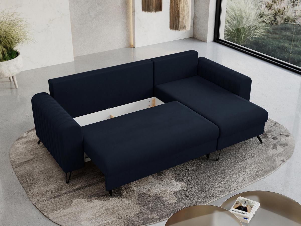 ECKSOFA Axel Samt Dunkelblau - Schwarz/Dunkelblau, Textil/Metall (242/140cm) - MKS