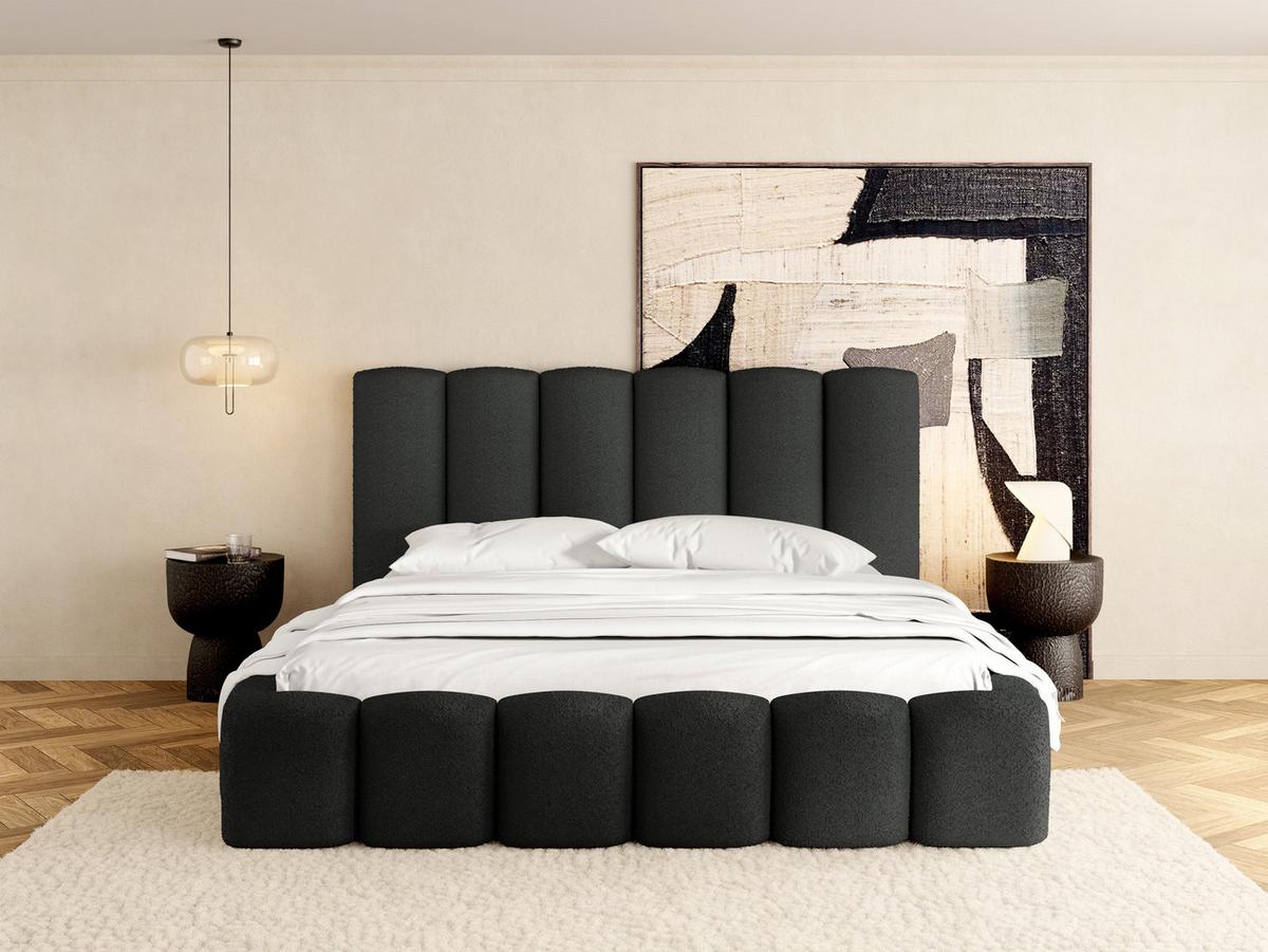 POLSTERBETT Serenity mit Bettkasten, Schwarz Boucle 180x200 cm - Birkefarben/Schwarz, Holzwerkstoff/Kunststoff (180/200cm) - WFL GROUP