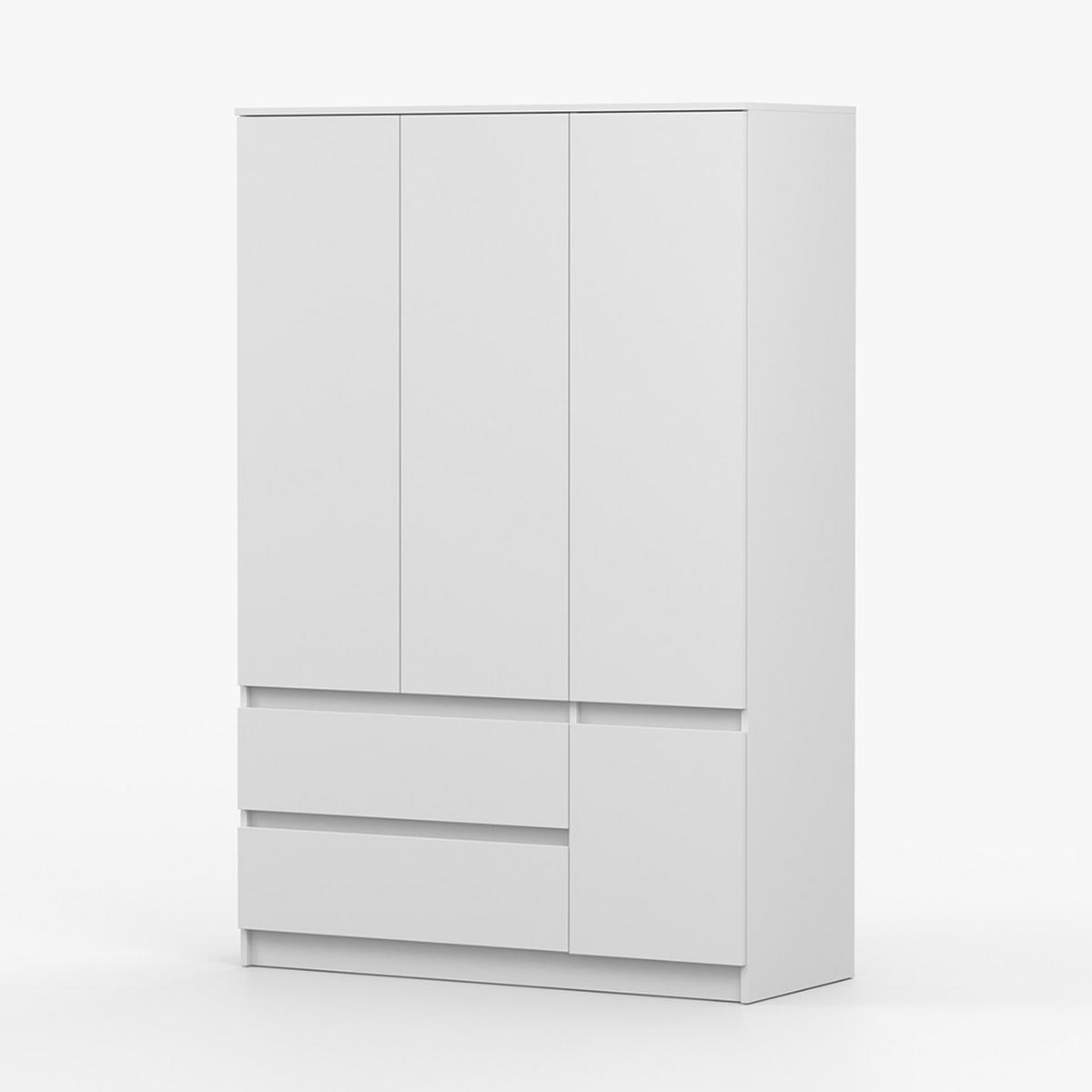 DREHTÜRENSCHRANK SOLO 4D2S, Schlafzimmer, Kleiderschrank Schrank 120 cm Weiß/Weiß, 4-türig, zwei Schubladen, grifflos - Weiß, Holzwerkstoff (120/180/50cm) - imoebel24