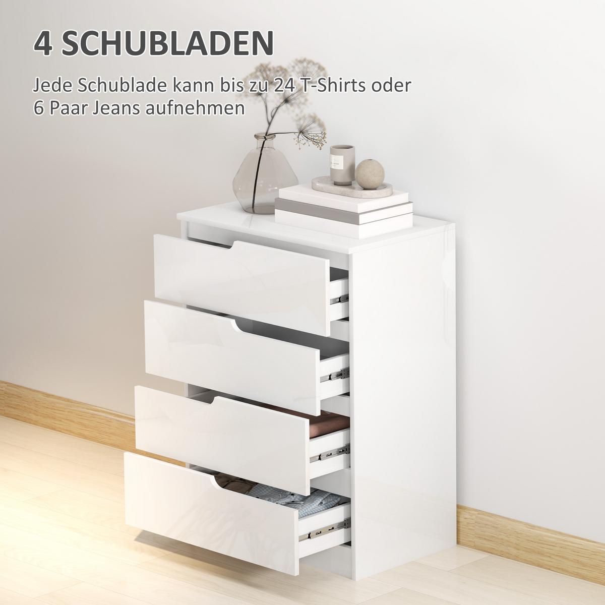 KOMMODE Beistellschrank mit 4 Schubladen, Hochglanzweiß 60 x 40 x 85cm - Weiß, Holzwerkstoff (40/85/60cm) - HOMCOM