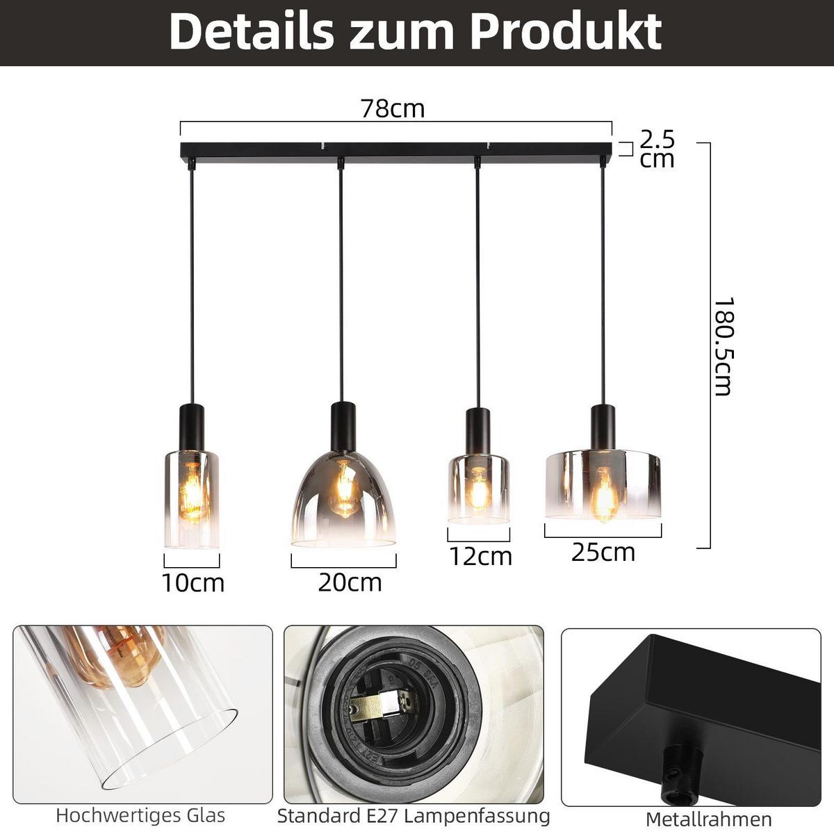 PENDELLEUCHTE Marsiglio 78/5/180.5 cm - Schwarz, Metall (5/78/180.5cm) - Nettlife