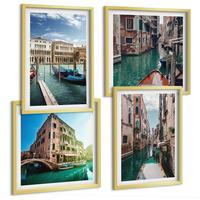 BILDER SET 4er Set - 50x50 cm & 40x60 cm Goldrahmen - Architektur der Kanäle von Venedig - Goldfarben, Kunststoff (50/50cm) - TULUP