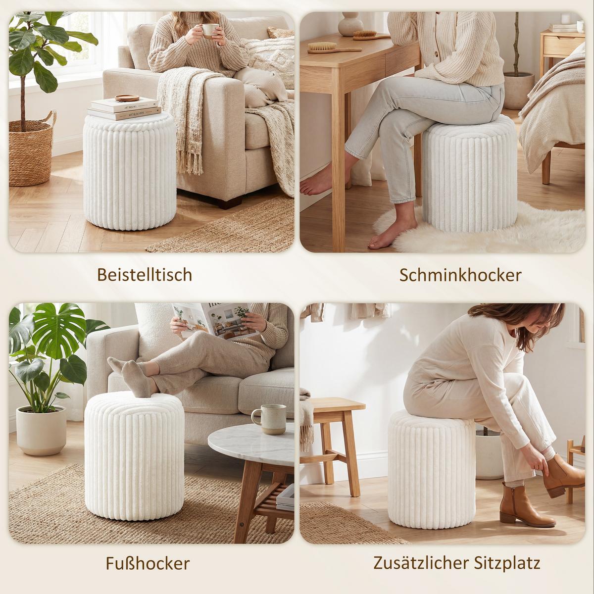 AUFBEWAHRUNGSHOCKER Cord Sperrholz Weiß - Weiß, Holzwerkstoff/Textil (35/45/35cm) - HOMCOM