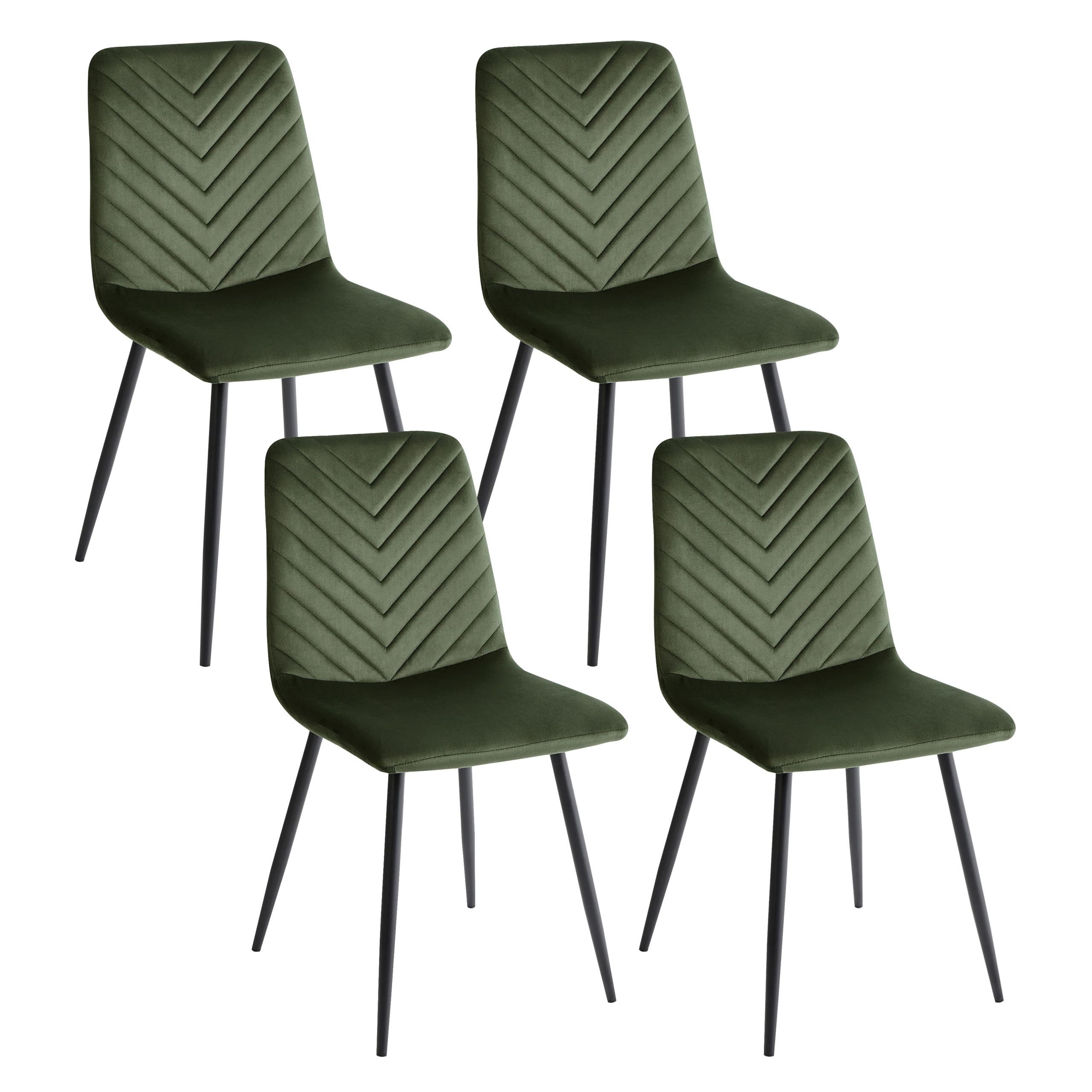 ESSZIMMERSTUHL 4er-Set Samtstoff Olivgrün Havre - Schwarz/Grün, Textil (45/88/62cm) - Beliani