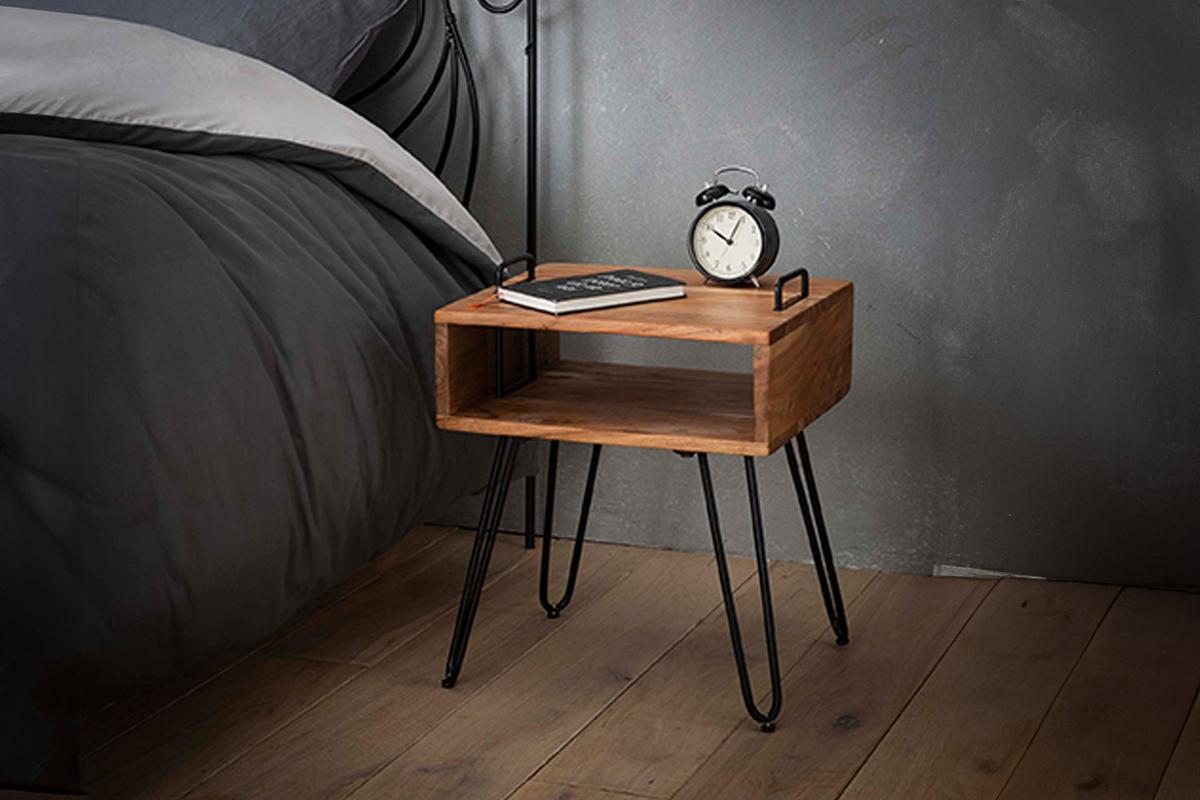 NACHTTISCH QARO Holz Akazie - Zwetschgeholzfarben, Holz (40/48/34cm) - KAWOLA