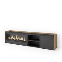 LOWBOARD, Schwarz und Eiche, 212/35/50cm, Kamin mit Feuereffekt XXL - Schwarz, Holzwerkstoff (212/50/35cm) - Skraut Home