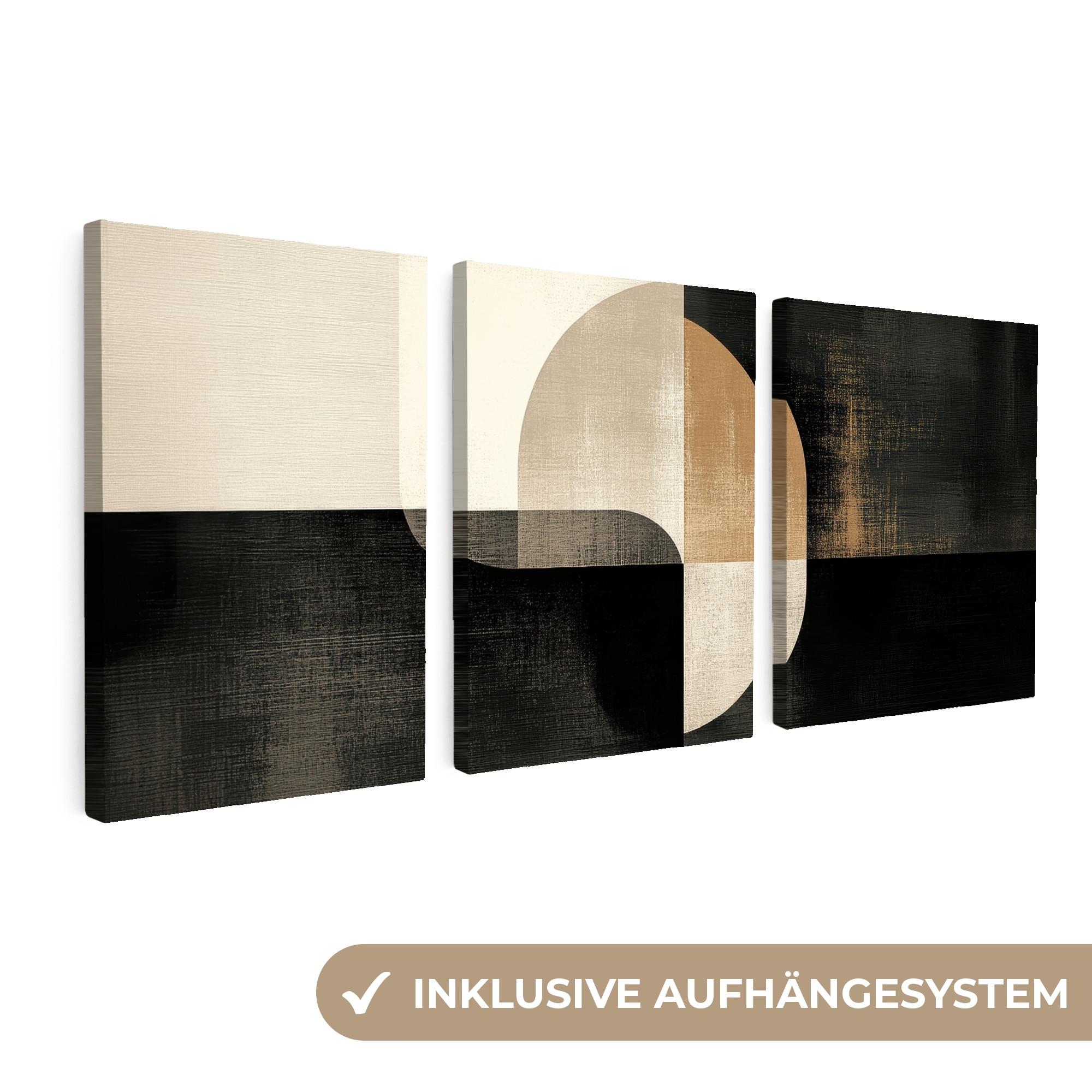 LEINWANDBILD 3er Set Formen - Abstrakt - Gold 90x40 cm - Schwarz, Textil (90/40cm) - MuchoWow