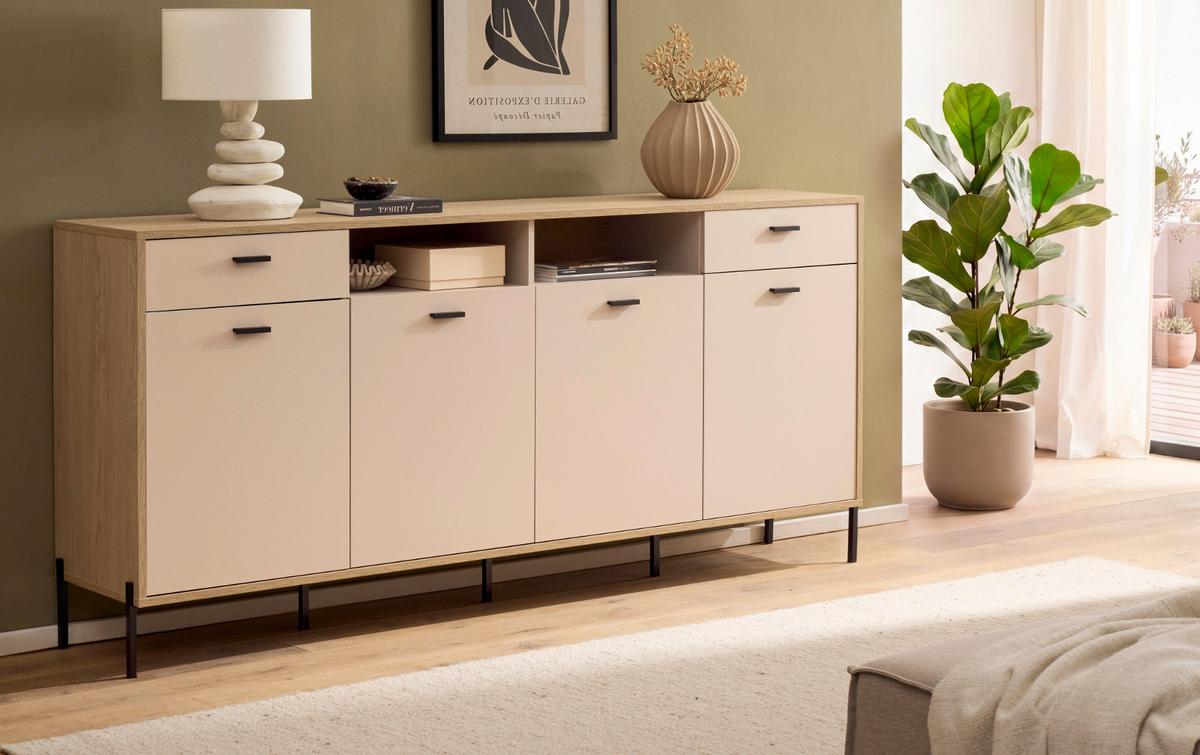 SIDEBOARD Kaschmir, Eiche 205 x 95 cm, Kommode mit Soft-Close - Kaschmir/Eichefarben, Holzwerkstoff/Metall (205/95/40cm) - Furn.Design