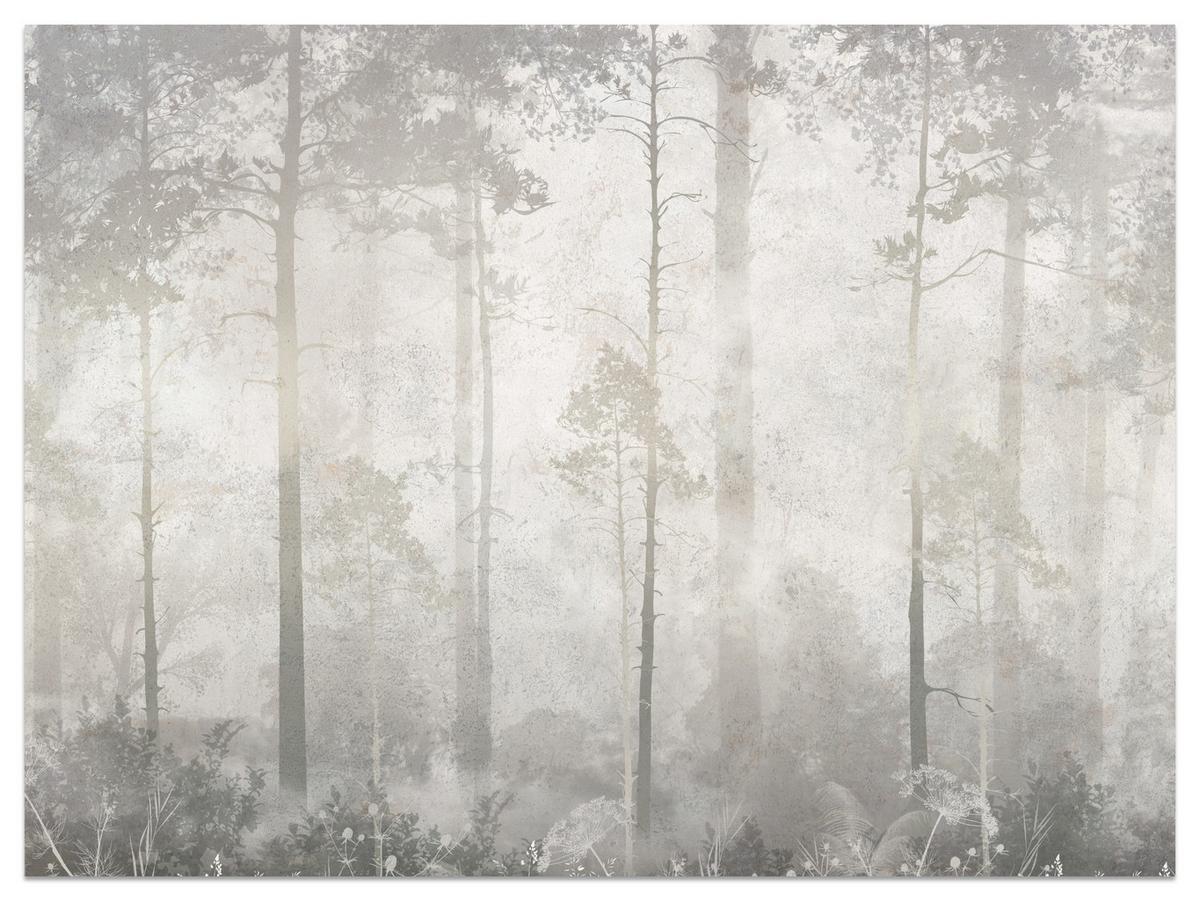 FOTOTAPETE für Wohnzimmer Nebliger Wald Vintage Bäume 400x280 - Beige/Grau, Papier (400/280cm) - Muralo