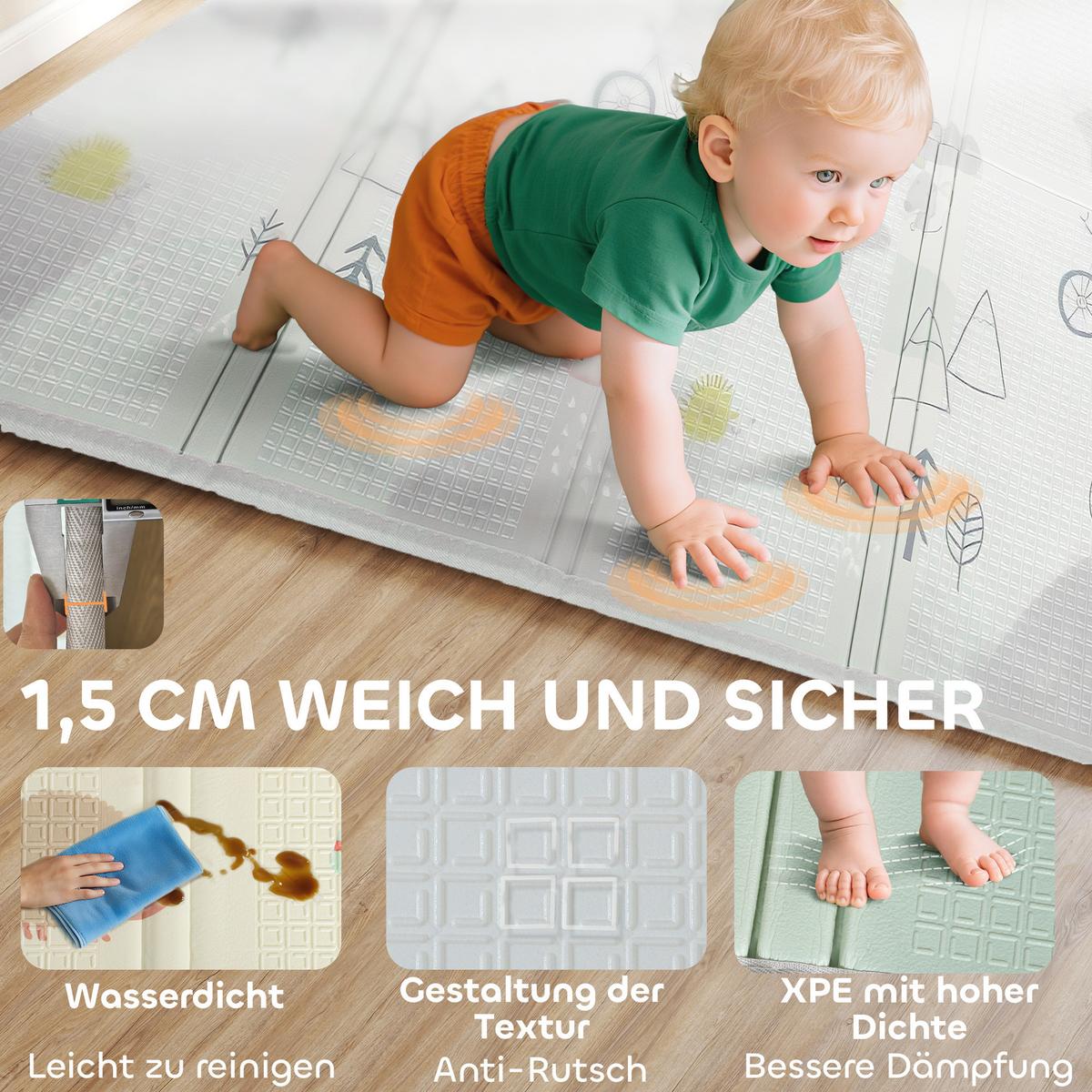 KRABBELMATTE faltbar Doppelseitige Mehrfarbig 200/150/1,5 cm - Multicolor, Kunststoff (150/200cm) - AIYAPLAY
